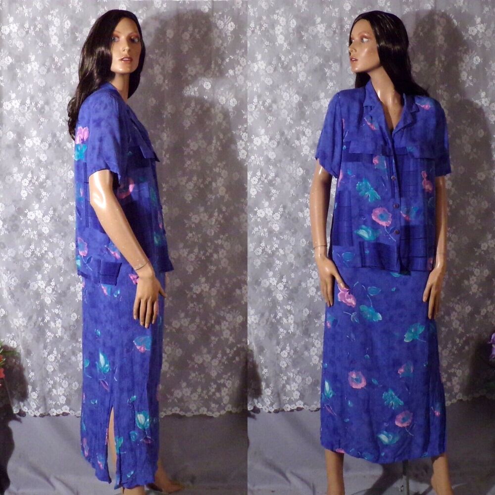 Vintage 90s Dress & Top 1990s Blue Floral Boho Whimsigoth Hippie Size Medium
